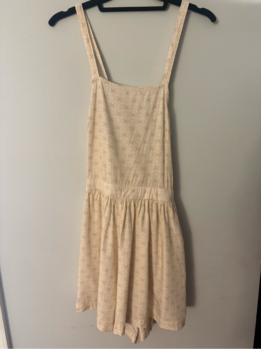 Cream Spaghetti-Strap Mini Dress with Subtle Circular Print